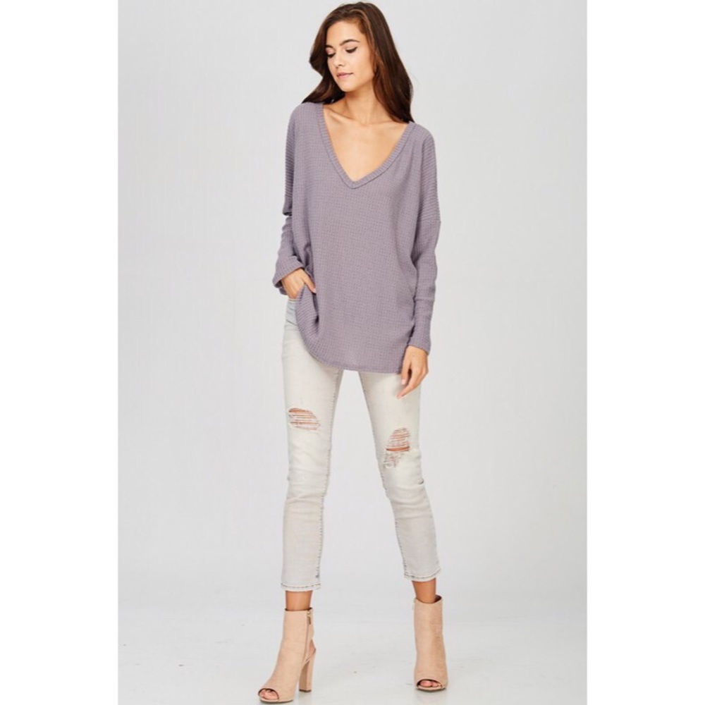 >LAST<< Alyssa Long Sleeve Thermal Knit - Purple - Picture 4 of 5